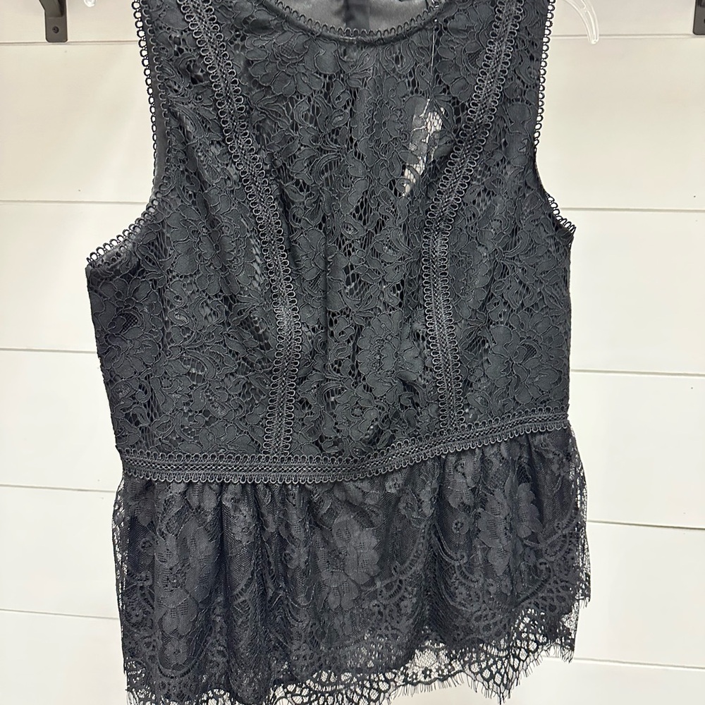 White House Black Market Black Lace Peplum Top